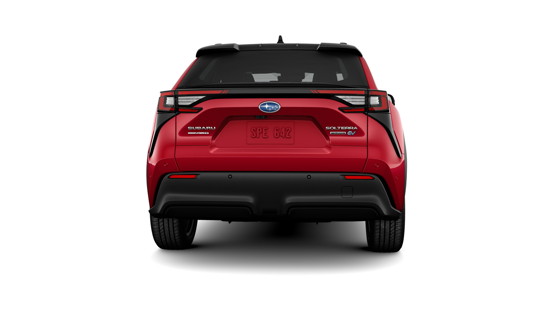 2023 Subaru Solterra in Elemental Red Pearl Two-Tone.