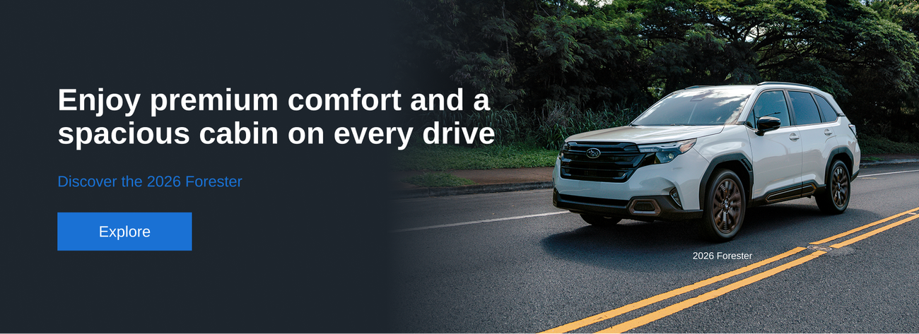 Enjoy premium comfort and a spacious cabin on every drive. Discover the 2026 Forester.