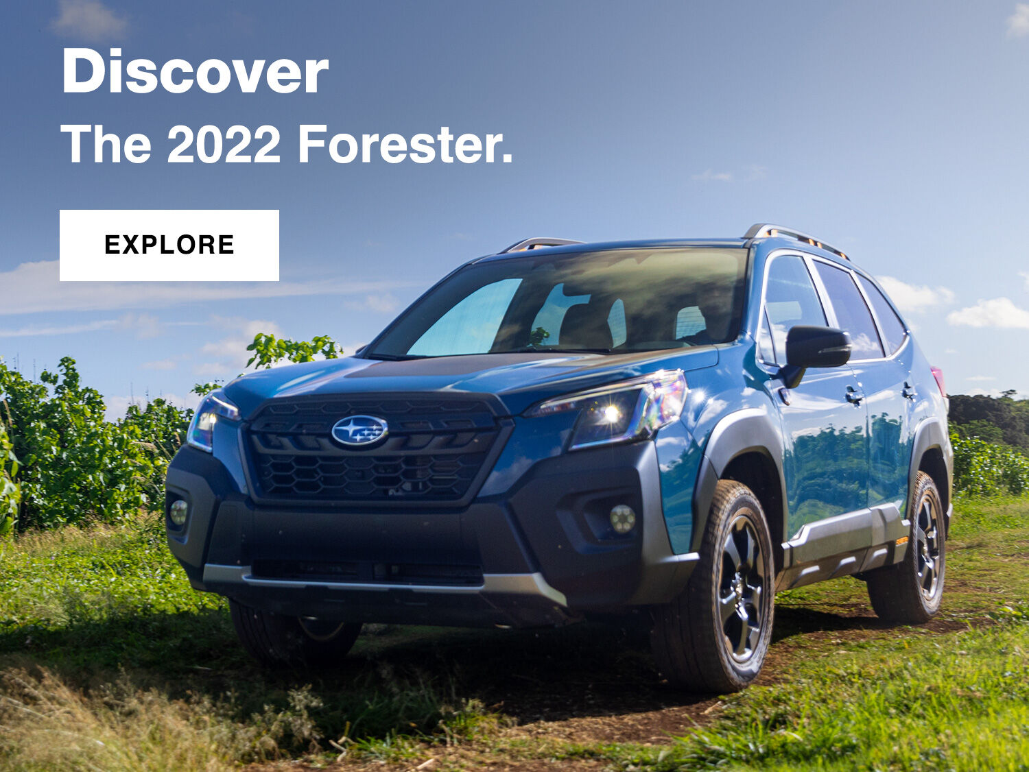 The 2022 Forester driving in an open field.