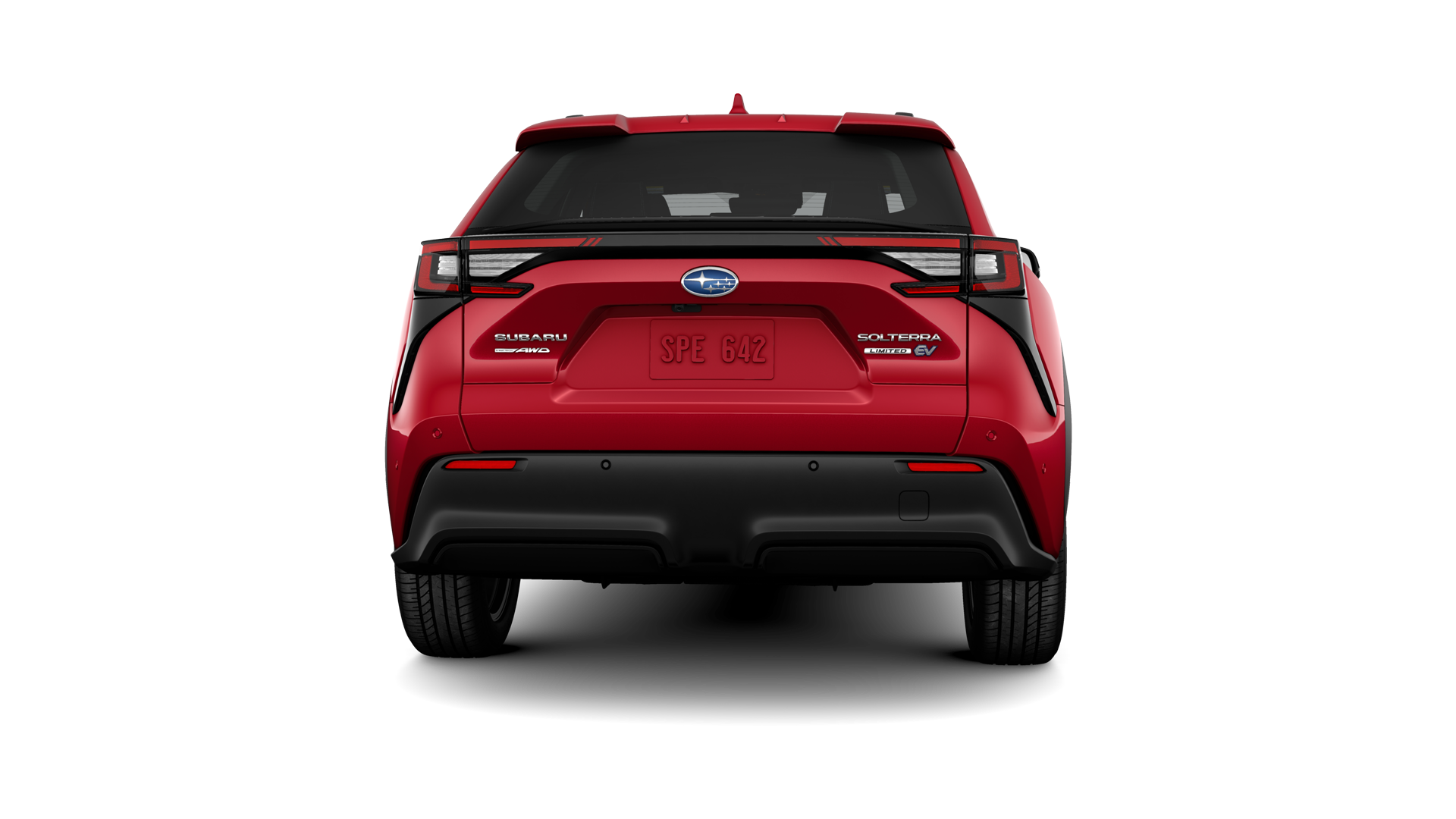 2023 Subaru Solterra in Elemental Red Pearl.