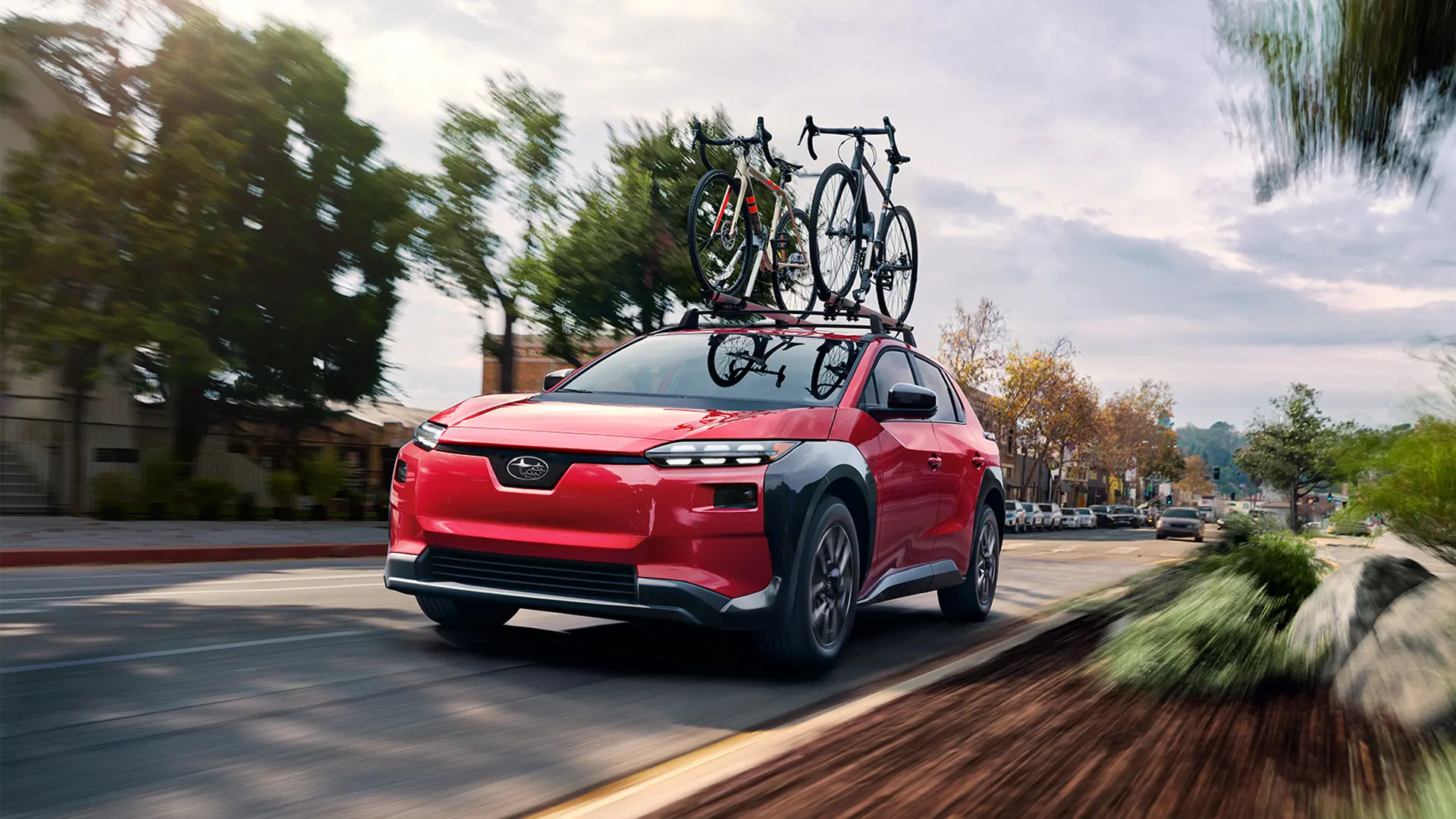 Solterra driving offroad up rocky hill