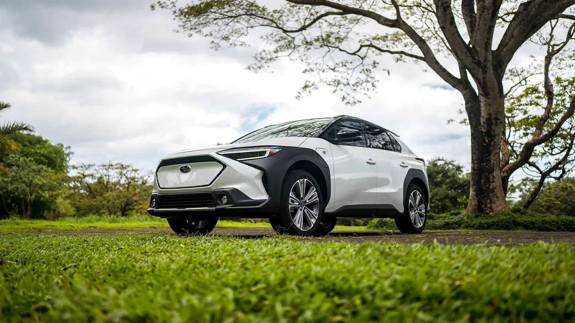Solterra in Cosmic White Pearl parked