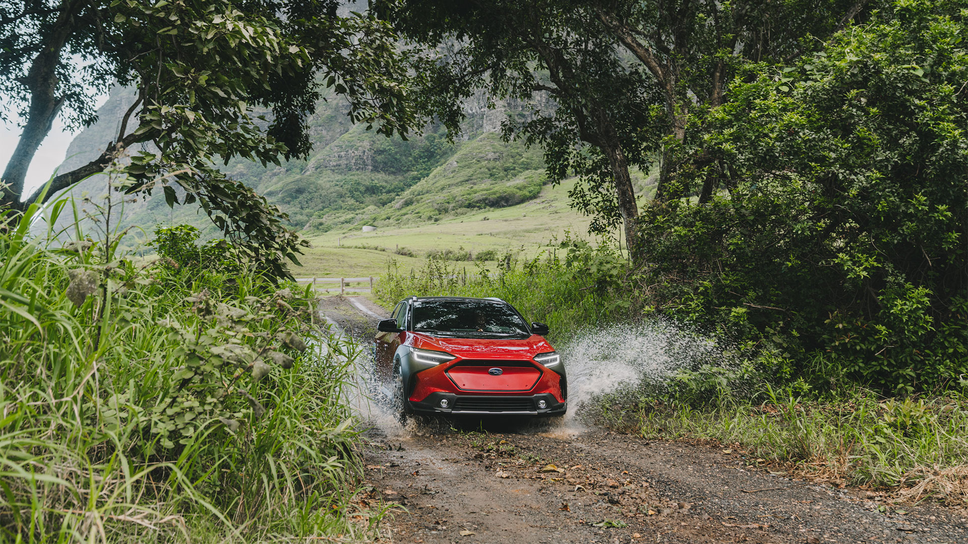Solterra driving off road through water