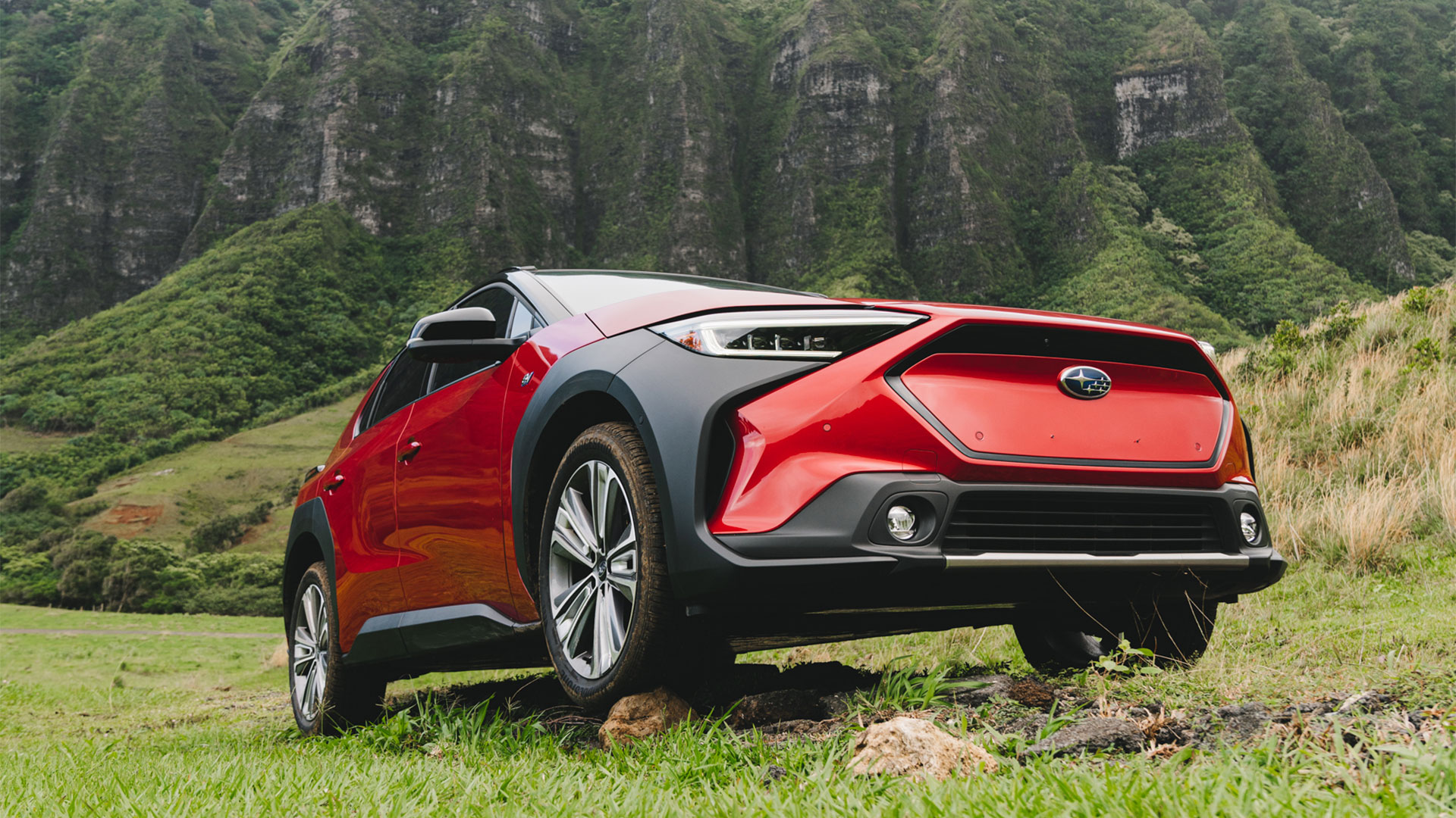 Solterra driving offroad up rocky hill