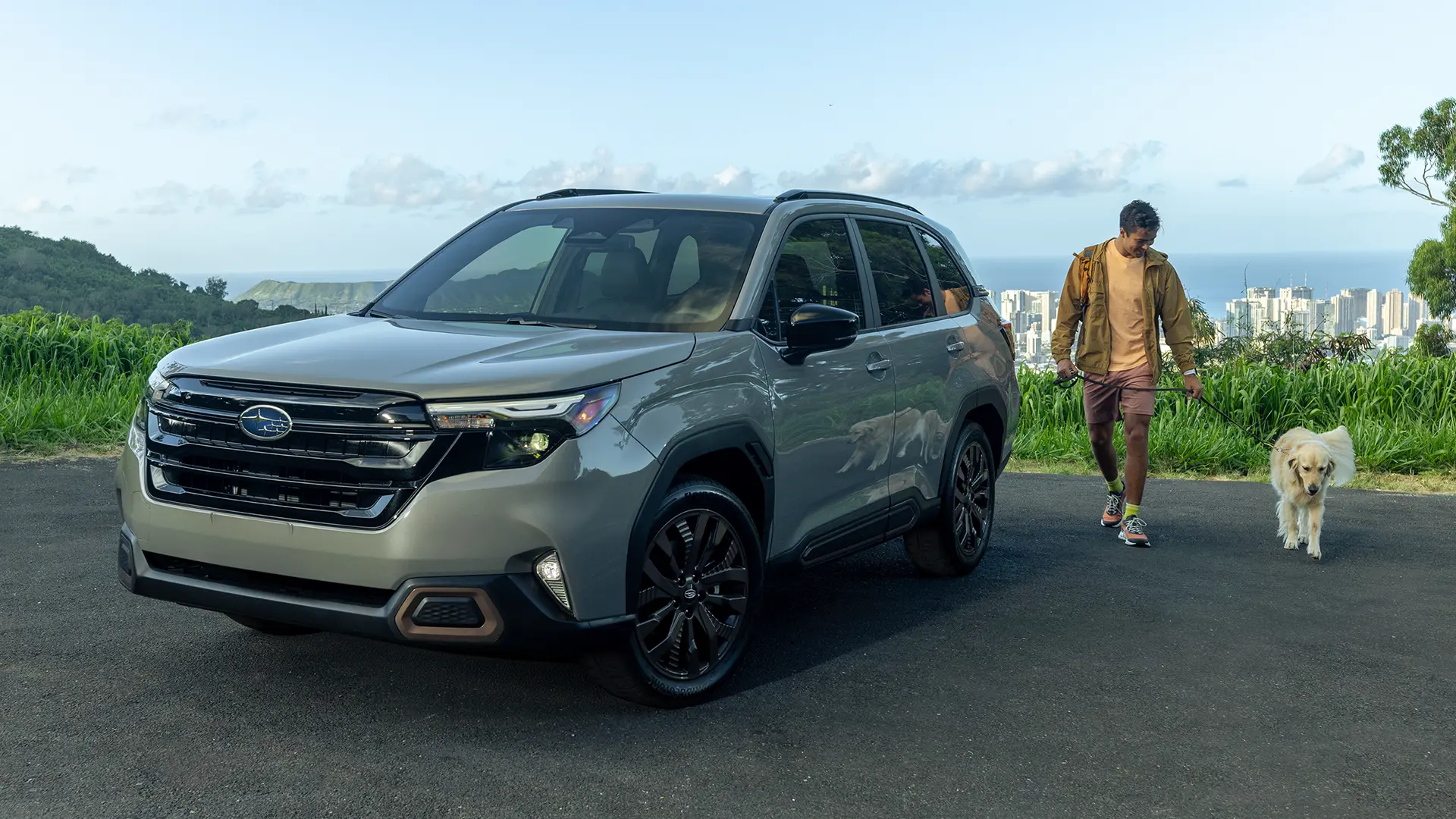 2026 Forester Sport shown in River Rock Pearl