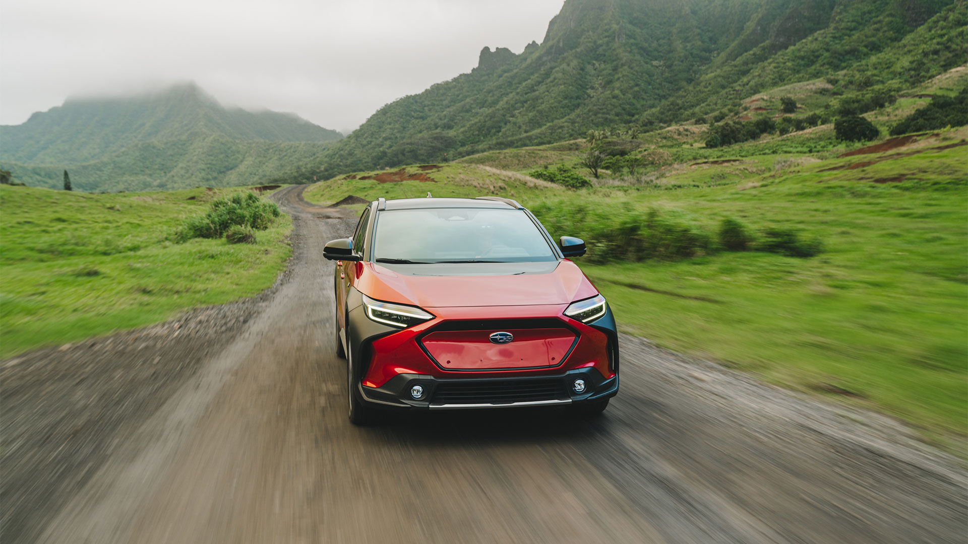 Solterra driving on dirt road